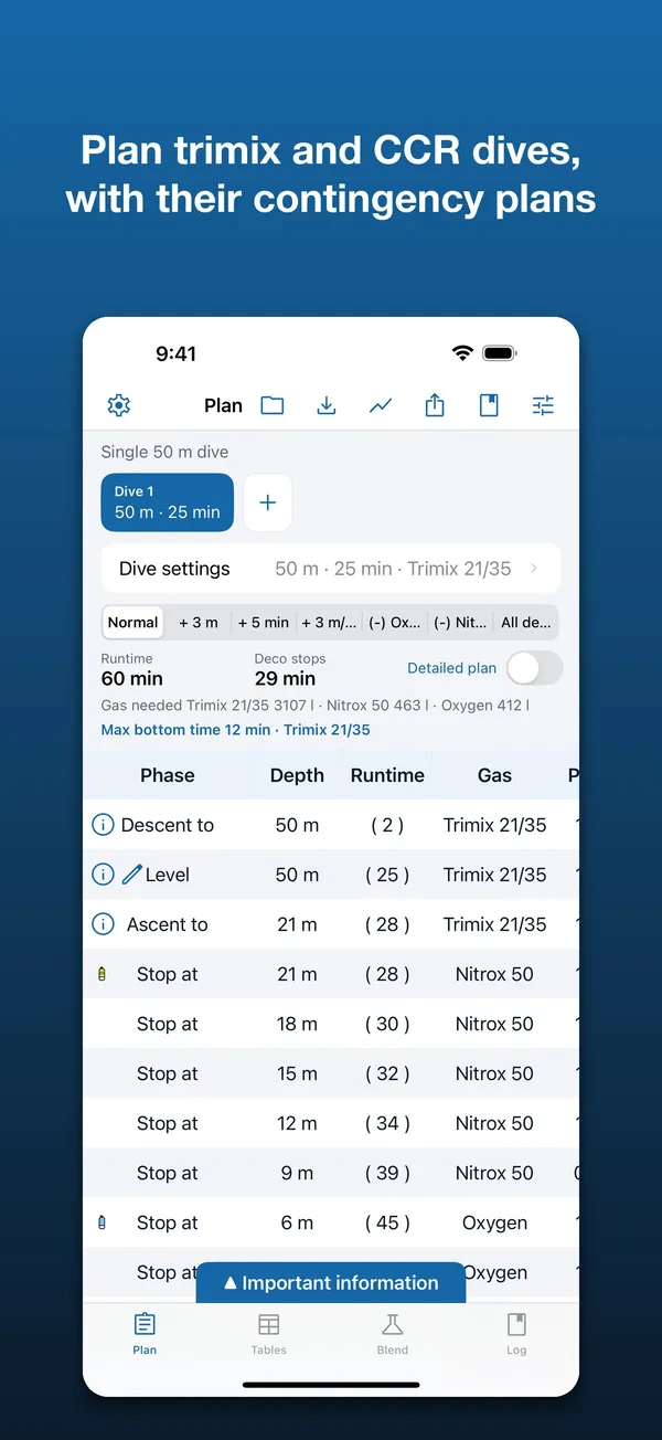 Diveplanner Tec & Rec: Build multi-level, multi-gas dive plans