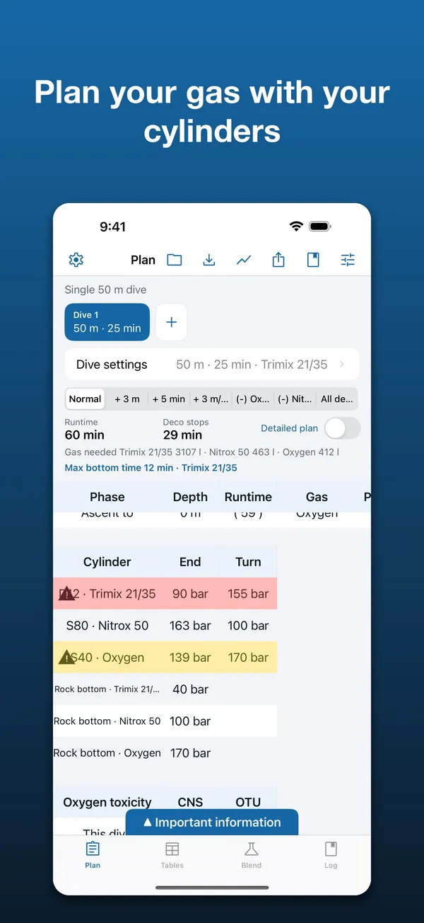 Diveplanner Tec & Rec: Plan gas from your own cylinders
