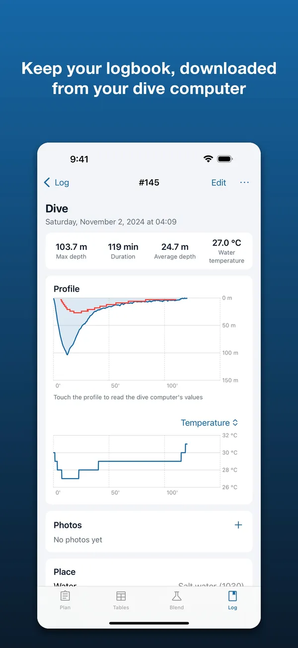 Diveplanner Tec & Rec: Keep every dive in your logbook